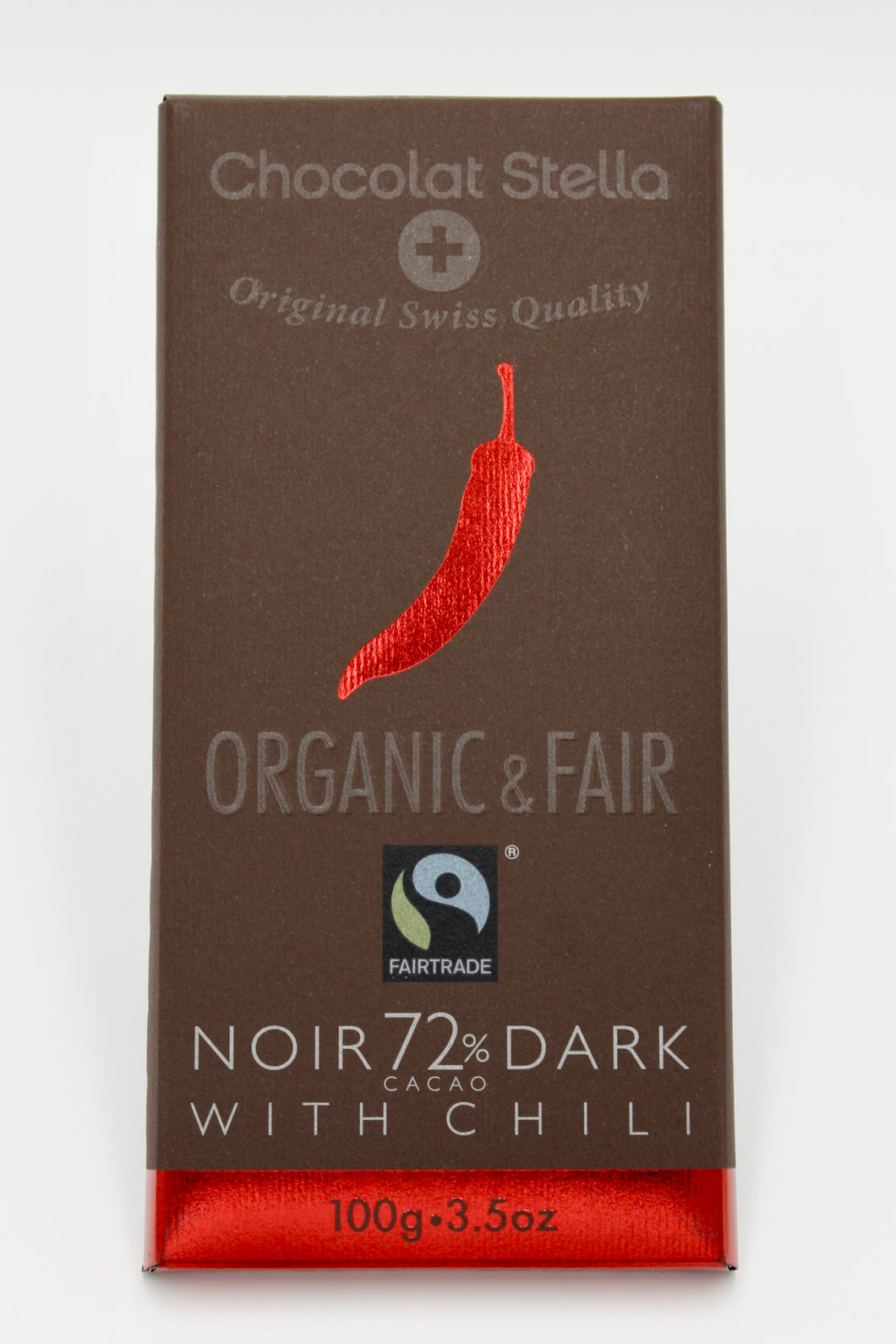 Organic Swiss Dark Chocolate Bar with Chili - 72% Cacoa